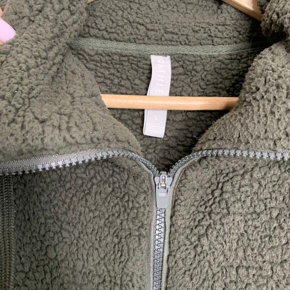 Athleta Talus Olive Green Sherpa 1/2 Zip Pullover Jacket Womens Large - Picture 8 of 16